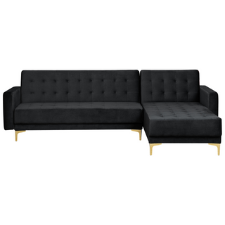 Corner Sofa Bed Black Velvet Tufted Fabric Modern L-Shaped Modular 4 Seater with Ottoman Left Hand Chaise Longue Beliani - Sofa In Store