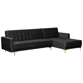 Corner Sofa Bed Black Velvet Tufted Fabric Modern L-Shaped Modular 4 Seater with Ottoman Left Hand Chaise Longue Beliani - Sofa In Store