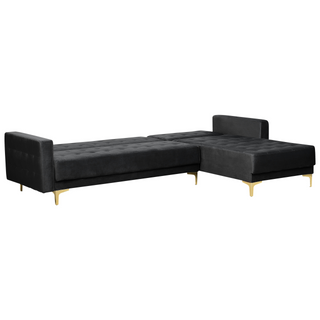 Corner Sofa Bed Black Velvet Tufted Fabric Modern L-Shaped Modular 4 Seater with Ottoman Left Hand Chaise Longue Beliani - Sofa In Store
