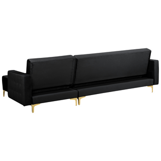Corner Sofa Bed Black Velvet Tufted Fabric Modern L-Shaped Modular 4 Seater with Ottoman Left Hand Chaise Longue Beliani - Sofa In Store