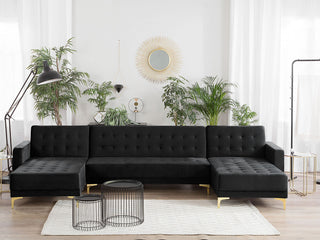 Corner Sofa Bed Black Velvet Tufted Fabric Modern U-Shaped Modular 5 Seater with Chaise Lounges Beliani - Sofa In Store
