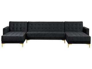 Corner Sofa Bed Black Velvet Tufted Fabric Modern U-Shaped Modular 5 Seater with Chaise Lounges Beliani - Sofa In Store