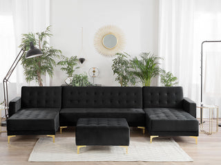 Corner Sofa Bed Black Velvet Tufted Fabric Modern U-Shaped Modular 5 Seater with Ottoman Chaise Lounges Beliani - Sofa In Store