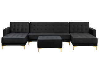 Corner Sofa Bed Black Velvet Tufted Fabric Modern U-Shaped Modular 5 Seater with Ottoman Chaise Lounges Beliani - Sofa In Store