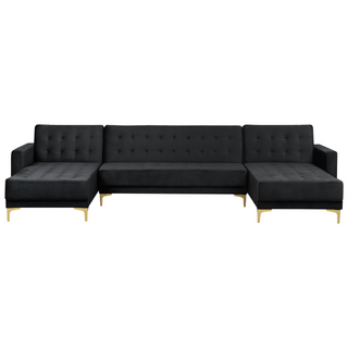 Corner Sofa Bed Black Velvet Tufted Fabric Modern U-Shaped Modular 5 Seater with Ottoman Chaise Lounges Beliani - Sofa In Store