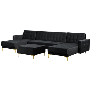 Corner Sofa Bed Black Velvet Tufted Fabric Modern U-Shaped Modular 5 Seater with Ottoman Chaise Lounges Beliani - Sofa In Store