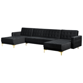 Corner Sofa Bed Black Velvet Tufted Fabric Modern U-Shaped Modular 5 Seater with Chaise Lounges Beliani - Sofa In Store