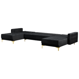 Corner Sofa Bed Black Velvet Tufted Fabric Modern U-Shaped Modular 5 Seater with Chaise Lounges Beliani - Sofa In Store