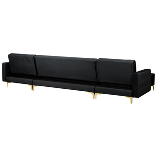 Corner Sofa Bed Black Velvet Tufted Fabric Modern U-Shaped Modular 5 Seater with Chaise Lounges Beliani - Sofa In Store