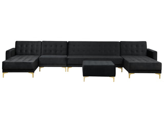 Corner Sofa Bed Black Velvet Tufted Fabric Modern U-Shaped Modular 6 Seater with Ottoman Chaise Lounges Beliani - Sofa In Store