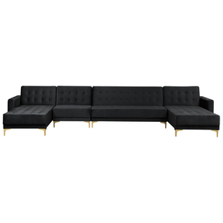 Corner Sofa Bed Black Velvet Tufted Fabric Modern U-Shaped Modular 6 Seater with Ottoman Chaise Lounges Beliani - Sofa In Store