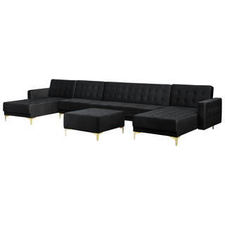Corner Sofa Bed Black Velvet Tufted Fabric Modern U-Shaped Modular 6 Seater with Ottoman Chaise Lounges Beliani - Sofa In Store