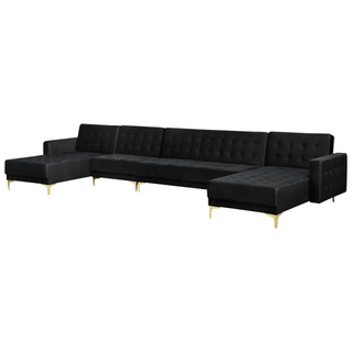 Corner Sofa Bed Black Velvet Tufted Fabric Modern U-Shaped Modular 6 Seater with Ottoman Chaise Lounges Beliani - Sofa In Store