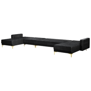Corner Sofa Bed Black Velvet Tufted Fabric Modern U-Shaped Modular 6 Seater with Ottoman Chaise Lounges Beliani - Sofa In Store