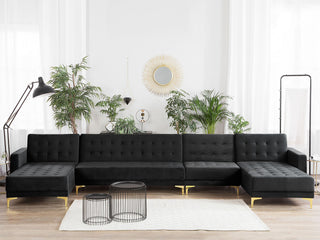 Corner Sofa Bed Black Velvet Tufted Fabric Modern U-Shaped Modular 6 Seater with Chaise Lounges Beliani - Sofa In Store