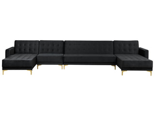 Corner Sofa Bed Black Velvet Tufted Fabric Modern U-Shaped Modular 6 Seater with Chaise Lounges Beliani - Sofa In Store