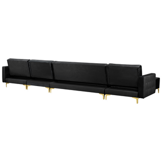 Corner Sofa Bed Black Velvet Tufted Fabric Modern U-Shaped Modular 6 Seater with Ottoman Chaise Lounges Beliani - Sofa In Store