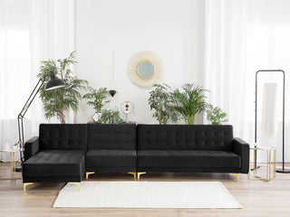 Corner Sofa Bed Black Velvet Tufted Fabric Modern L-Shaped Modular 5 Seater Left Hand Chaise Longue Beliani - 386680 - Sofa In Store