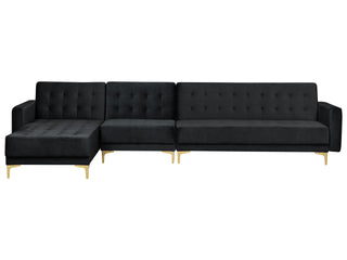 Corner Sofa Bed Black Velvet Tufted Fabric Modern L-Shaped Modular 5 Seater Left Hand Chaise Longue Beliani - 386680 - Sofa In Store