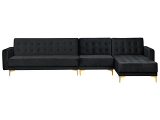 Corner Sofa Bed Black Velvet Tufted Fabric Modern L-Shaped Modular 5 Seater Left Hand Chaise Longue Beliani - 386661 - Sofa In Store