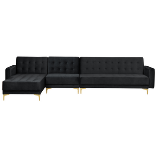 Corner Sofa Bed Black Velvet Tufted Fabric Modern L-Shaped Modular 5 Seater with Ottoman Right Hand Chaise Longue Beliani - Sofa In Store