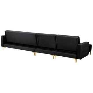 Corner Sofa Bed Black Velvet Tufted Fabric Modern L-Shaped Modular 5 Seater with Ottoman Right Hand Chaise Longue Beliani - Sofa In Store