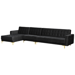 Corner Sofa Bed Black Velvet Tufted Fabric Modern L-Shaped Modular 5 Seater Left Hand Chaise Longue Beliani - 386680 - Sofa In Store