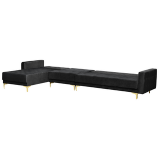 Corner Sofa Bed Black Velvet Tufted Fabric Modern L-Shaped Modular 5 Seater Left Hand Chaise Longue Beliani - 386680 - Sofa In Store