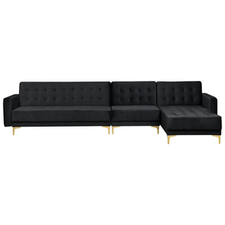 Corner Sofa Bed Black Velvet Tufted Fabric Modern L-Shaped Modular 5 Seater with Ottoman Left Hand Chaise Longue Beliani - Sofa In Store