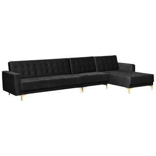 Corner Sofa Bed Black Velvet Tufted Fabric Modern L-Shaped Modular 5 Seater Left Hand Chaise Longue Beliani - 386661 - Sofa In Store