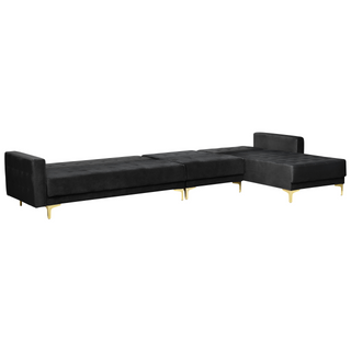Corner Sofa Bed Black Velvet Tufted Fabric Modern L-Shaped Modular 5 Seater Left Hand Chaise Longue Beliani - 386661 - Sofa In Store
