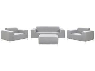 Garden Sofa Set Light Grey Fabric Upholstery White Aluminium Legs with Ottoman 5 Seater Weather Resistant Outdoor Beliani - Sofa In Store