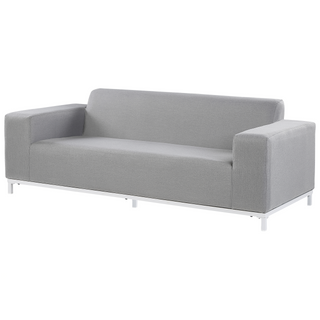 Garden Sofa Set Light Grey Fabric Upholstery White Aluminium Legs with Ottoman 5 Seater Weather Resistant Outdoor Beliani - Sofa In Store