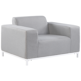 Garden Sofa Set Light Grey Fabric Upholstery White Aluminium Legs with Ottoman 5 Seater Weather Resistant Outdoor Beliani - Sofa In Store