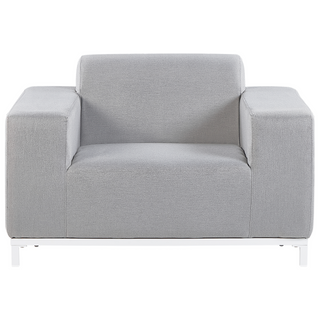 Garden Sofa Set Light Grey Fabric Upholstery White Aluminium Legs with Ottoman 5 Seater Weather Resistant Outdoor Beliani - Sofa In Store