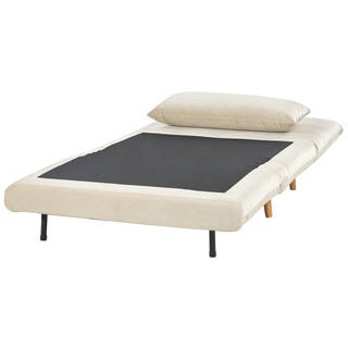 Small Sofa Bed Cream Velvet Fabric Wooden Legs 1 Seater Fold-Out Sleeper Armless with Cushion Scandinavian Modern Design Beliani - Sofa In Store