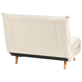 Small Sofa Bed Cream Velvet Fabric Wooden Legs 1 Seater Fold-Out Sleeper Armless with Cushion Scandinavian Modern Design Beliani - Sofa In Store