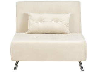 Sofa Bed Cream Velvet Fabric Upholstery Single Sleeper Fold Out Chair Bed with Cushion Modern Design Beliani - Sofa In Store