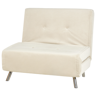 Sofa Bed Cream Velvet Fabric Upholstery Single Sleeper Fold Out Chair Bed with Cushion Modern Design Beliani - Sofa In Store