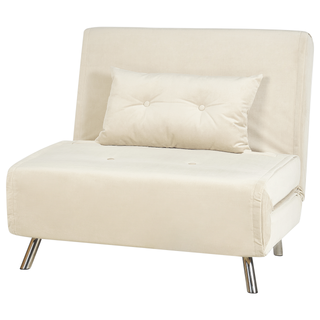 Sofa Bed Cream Velvet Fabric Upholstery Single Sleeper Fold Out Chair Bed with Cushion Modern Design Beliani - Sofa In Store