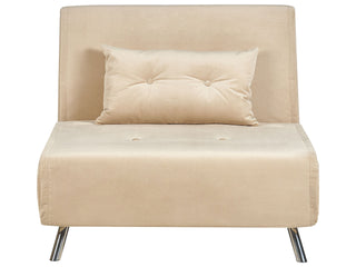 Sofa Bed Beige Velvet Fabric Upholstery Single Sleeper Fold Out Chair Bed with Cushion Modern Design Beliani - Sofa In Store
