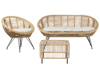 3 Seater Sofa Set with Coffee Table | Natural Rattan | Light Beige | Indoor Outdoor Boho Style | 414369 - Sofa In Store