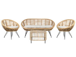 4 Seater Sofa Set with Coffee Table | Natural Rattan | Light Beige | Medium Resistance Indoor Outdoor | Boho Style - Sofa In Store