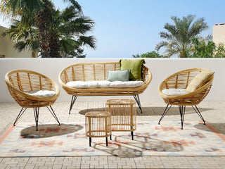 4 Seater Sofa Set with Coffee Tables | Natural Rattan | Light Beige | Indoor Outdoor Boho Style | 414453 - Sofa In Store