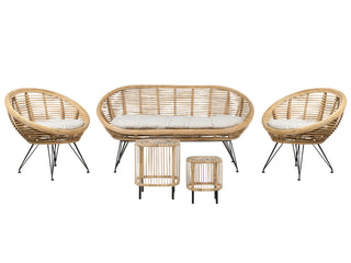 4 Seater Sofa Set with Coffee Tables | Natural Rattan | Light Beige | Indoor Outdoor Boho Style | 414453 - Sofa In Store