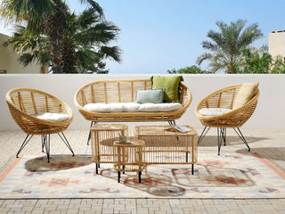 4 Seater Sofa Set with Coffee Tables | Natural Rattan | Light Beige | Indoor Outdoor Boho Style | Garden Patio Balcony - Sofa In Store