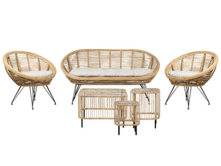 4 Seater Sofa Set with Coffee Tables | Natural Rattan | Light Beige | Indoor Outdoor Boho Style | Garden Patio Balcony - Sofa In Store