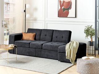 Sectional Sofa Bed Black Fabric Storage Ottoman Pull Out Drawers Click Clack Drop Down Tray Cup Holder Beliani - Sofa In Store