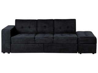 Sectional Sofa Bed Black Fabric Storage Ottoman Pull Out Drawers Click Clack Drop Down Tray Cup Holder Beliani - Sofa In Store
