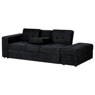 Sectional Sofa Bed Black Fabric Storage Ottoman Pull Out Drawers Click Clack Drop Down Tray Cup Holder Beliani - Sofa In Store